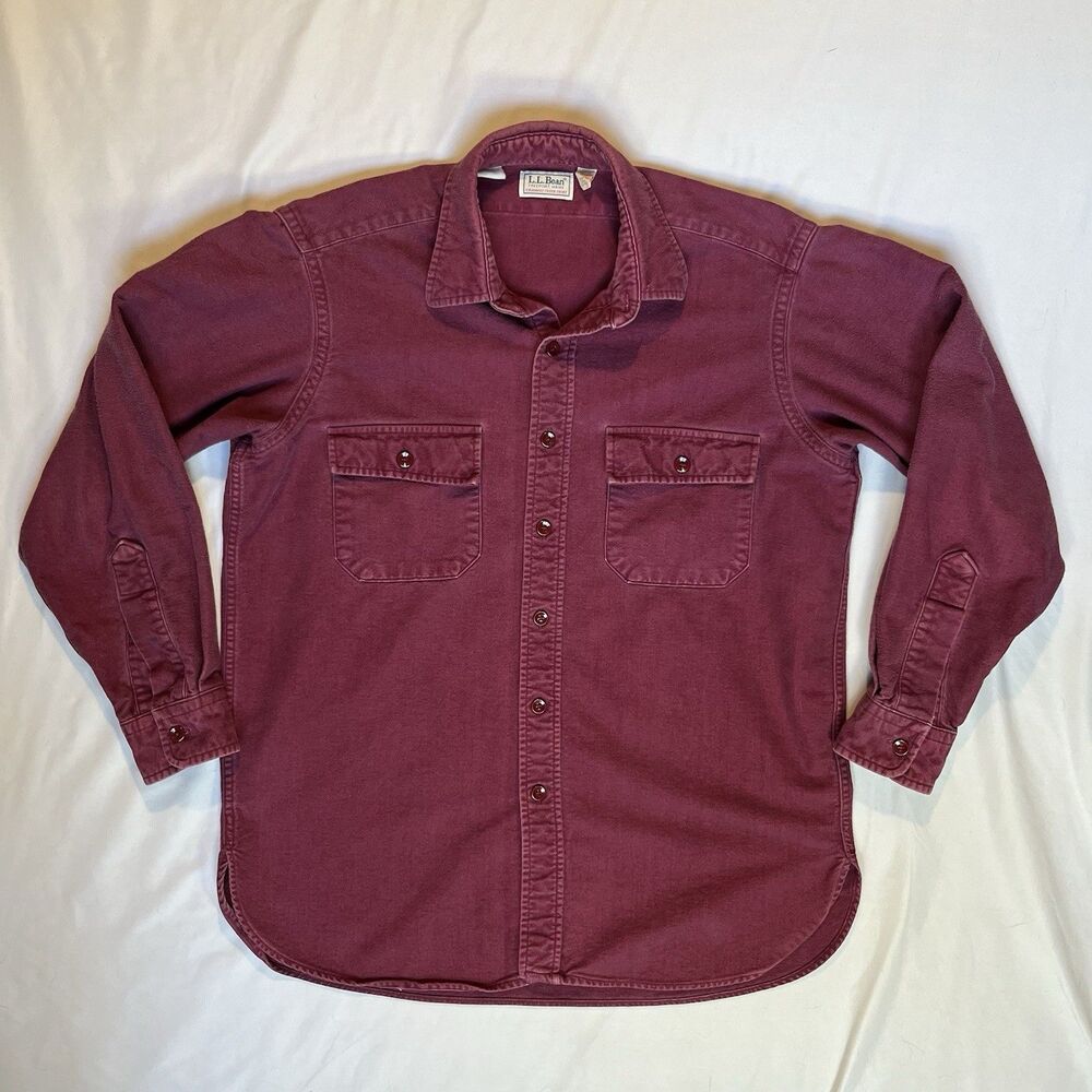 Vintage USA-Made LL Bean Chamois Cloth Shirt – Red Burgundy – Men’s 15.5 (M)